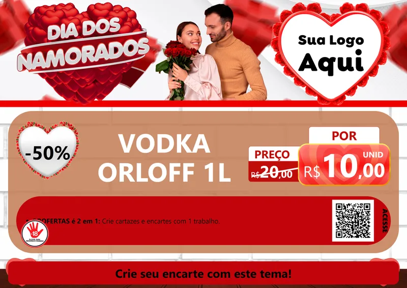Modelo de Cartaz para Cartaz A4 Horizontal com o tema Dia dos Namorados para Distribuidora de bebidas