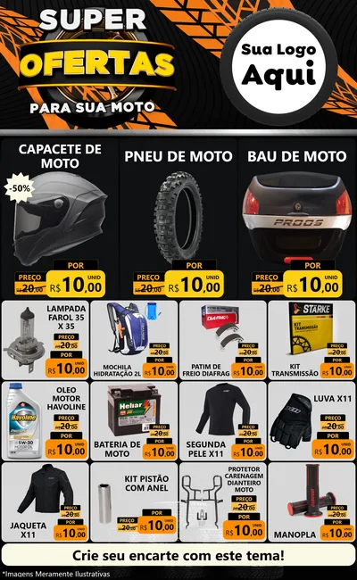 Modelo de Encarte para Encarte Grande com o tema Super Ofertas Para Sua Moto para Moto peças