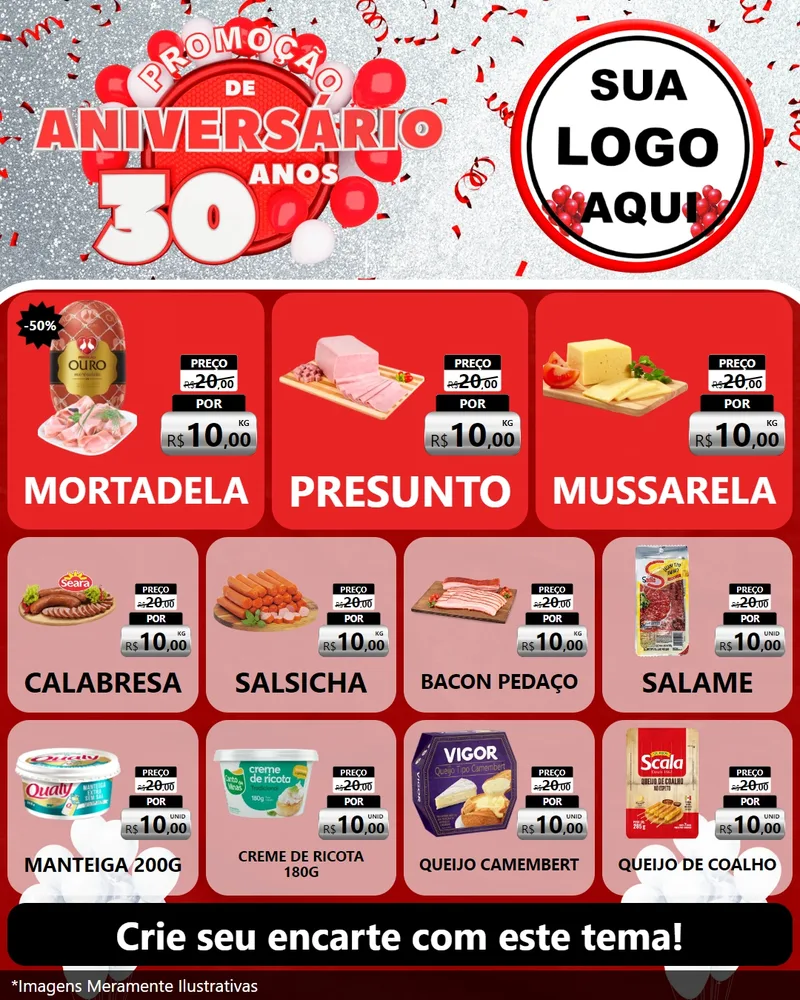Modelo de Rede Social para Feed Instagram com o tema Promoção de Aniversário - 30 Anos para Frios e Laticínios