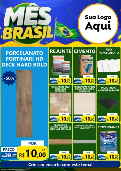 Modelo de Encarte para Encarte A4 Vertical com o tema Mês do Brasil para Pisos e revestimentos