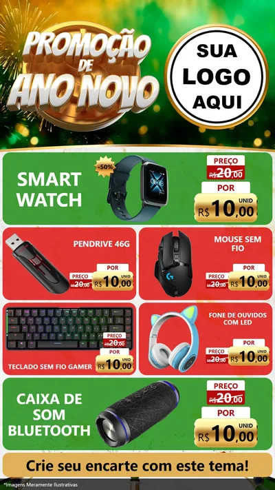 Modelo de TV para TV Vertical com o tema Promoção de Ano Novo para Informática