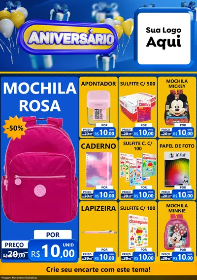 Modelo de Encarte para Encarte A4 Vertical com o tema Aniversário para Papelaria
