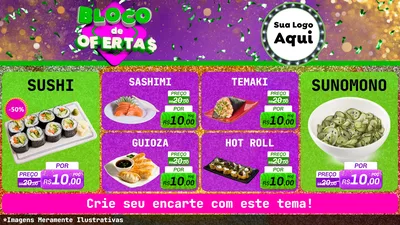 Modelo de TV para TV Horizontal com o tema Bloco de Ofertas para Comida japonesa