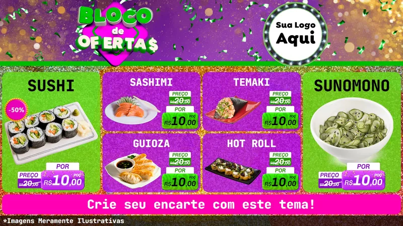 Modelo de TV para TV Horizontal com o tema Bloco de Ofertas para Comida japonesa
