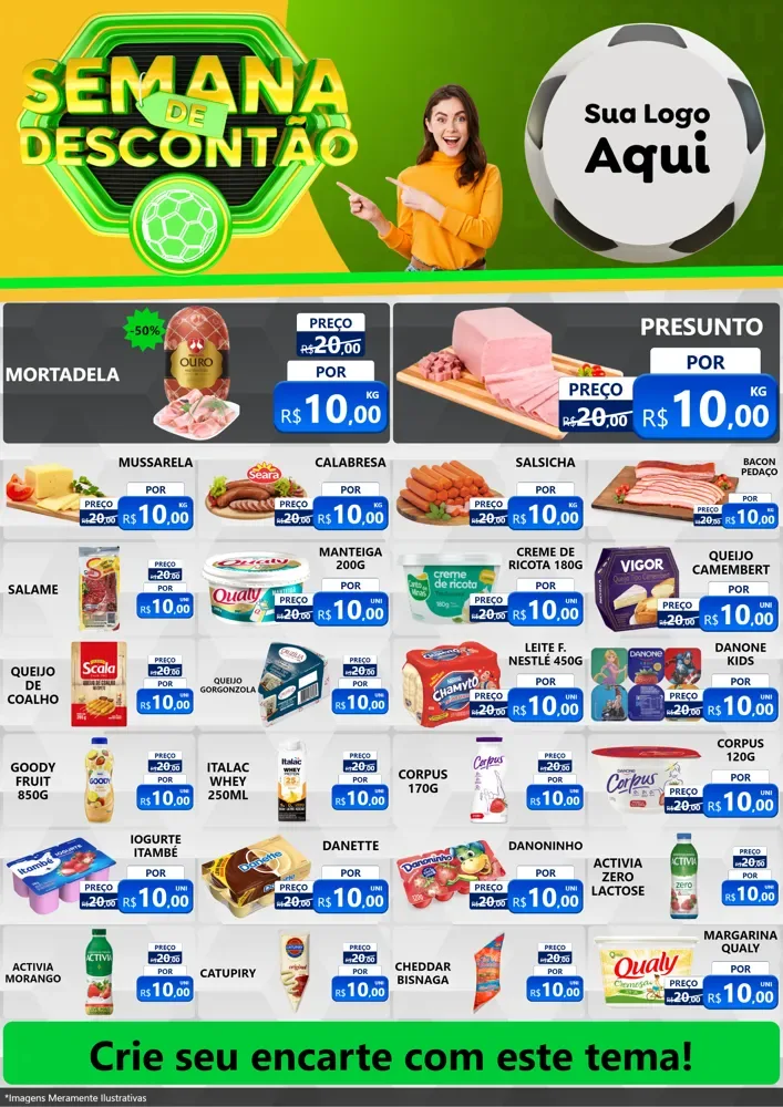 Modelo de Encarte para Encarte A4 Vertical com o tema Semana de Descontão - Copa para Frios e Laticínios