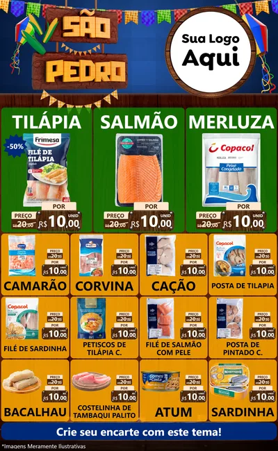 Modelo de Encarte para Encarte Grande com o tema São Pedro para Peixaria