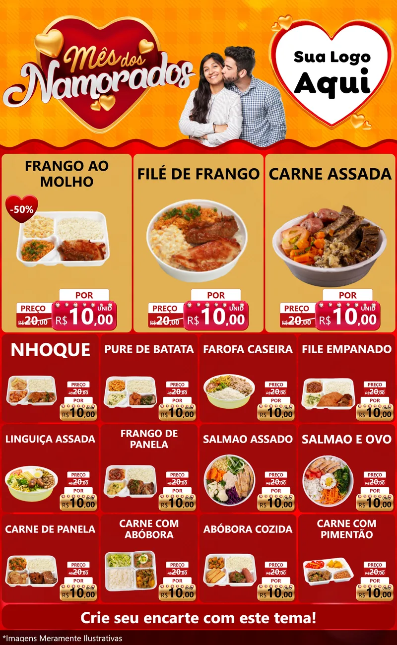 Modelo de Encarte para Encarte Grande com o tema Mês dos Namorados para Restaurante