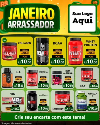 Modelo de Rede Social para Feed Instagram com o tema Janeiro Arrasador para Suplementos alimentares