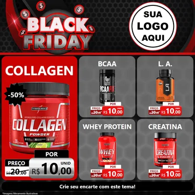 Modelo de Rede Social para Feed Facebook com o tema Black Friday para Suplementos alimentares