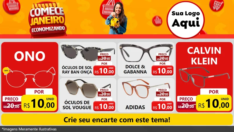 Modelo de TV para TV Horizontal com o tema Comece Janeiro Economizando para Óticas