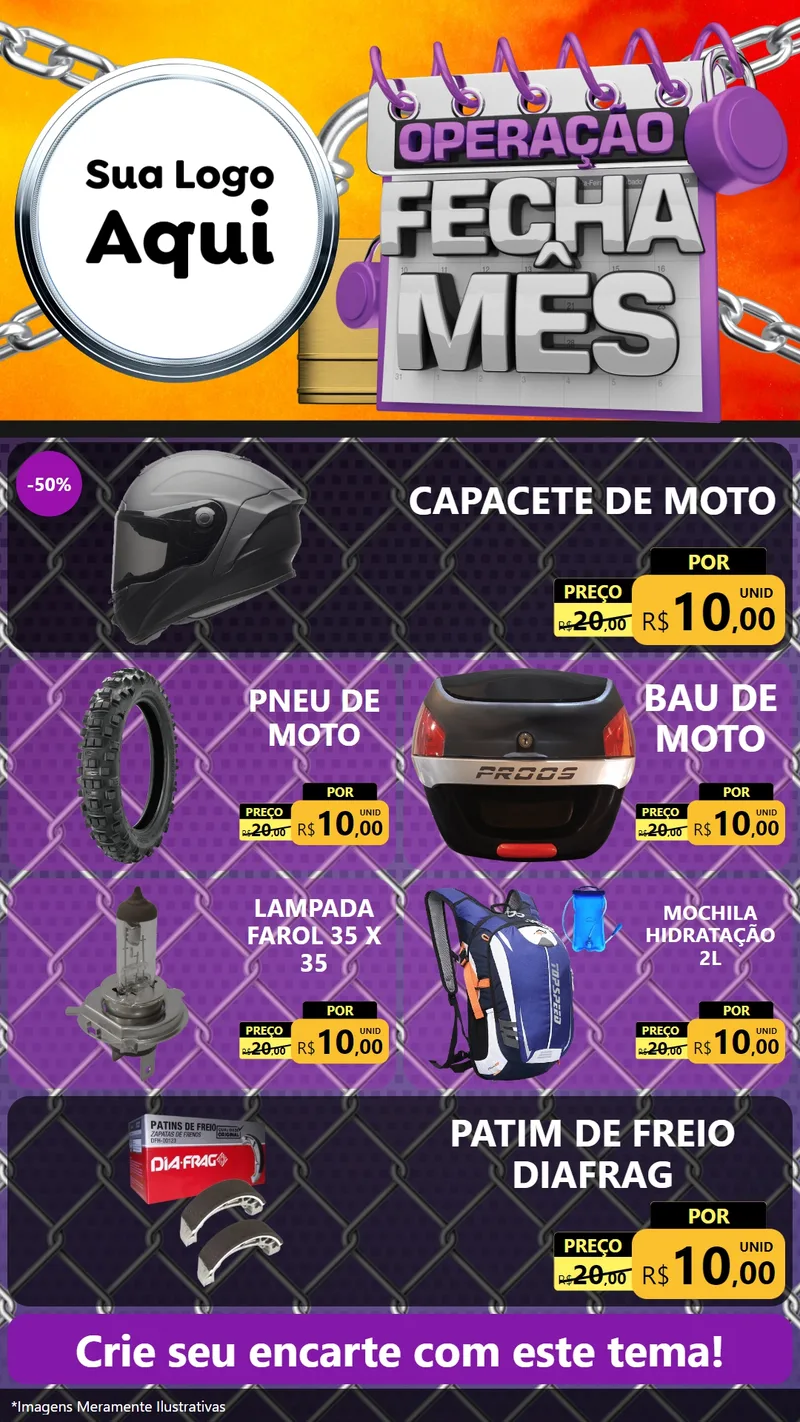 Modelo de TV para TV Vertical com o tema Operação Fecha Mês para Moto peças