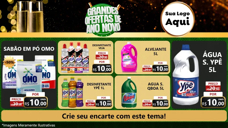 Modelo de TV para TV Horizontal com o tema Grandes Ofertas de Ano Novo para Produtos de Limpeza