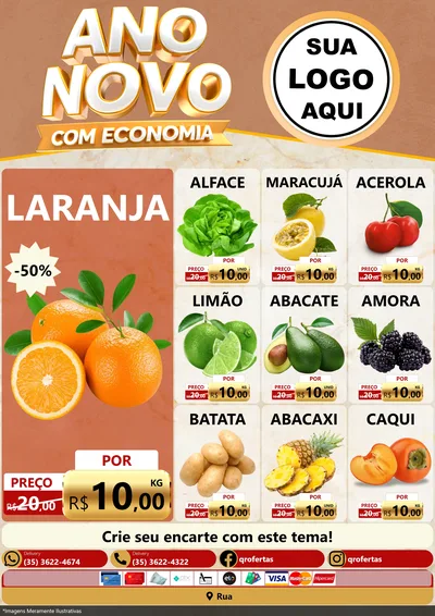 Modelo de Encarte para Encarte A4 Vertical com o tema Ano Novo Com Economia para Hortifrúti