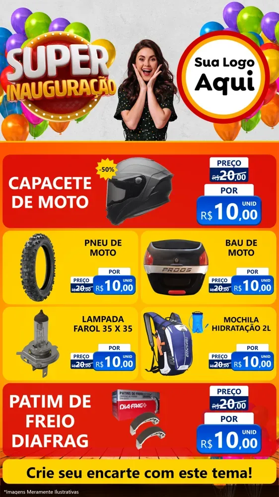 Modelo de TV para TV Vertical com o tema Super Inauguração para Moto peças