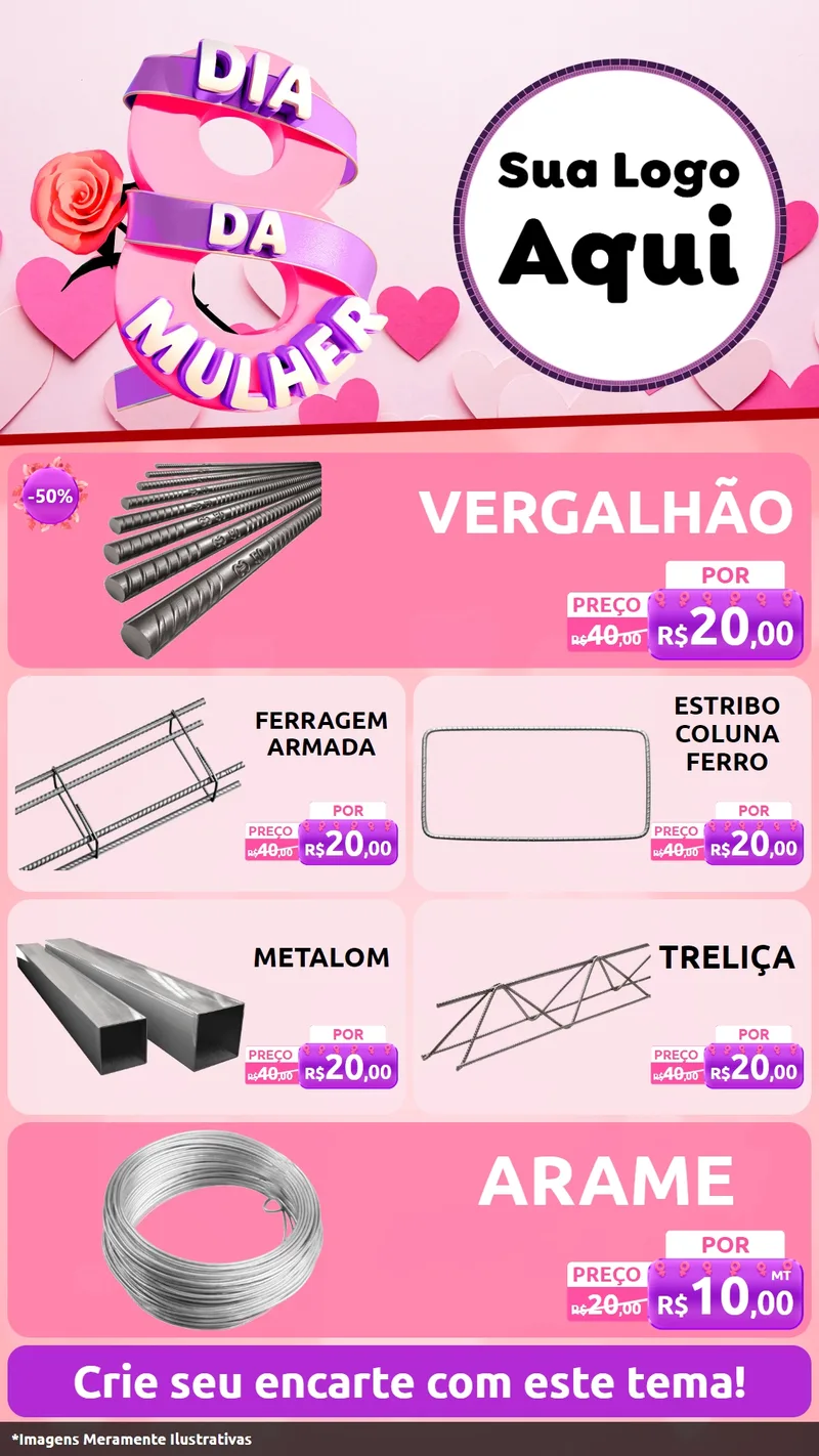 Modelo de TV para TV Vertical com o tema Dia da Mulher para Ferragens