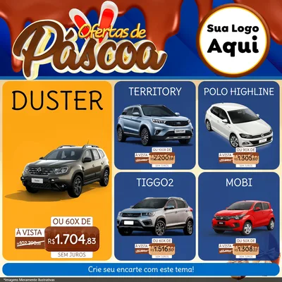 Modelo de Rede Social para Feed Facebook com o tema Ofertas de Páscoa para Concessionaria de Carros