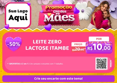 Modelo de Cartaz para Cartaz A4 Horizontal com o tema Promoção Dia das Mães para Frios e Laticínios