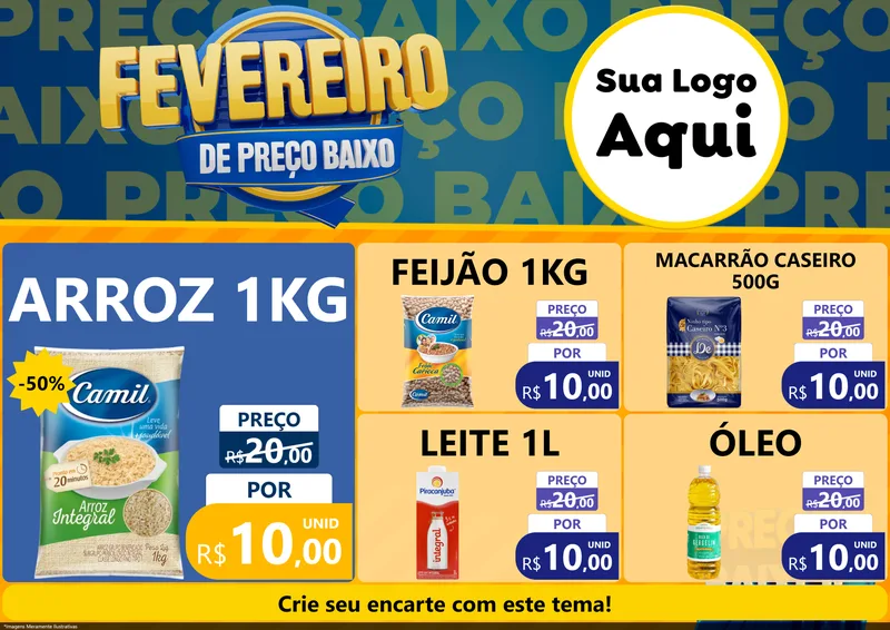 Modelo de Encarte para Encarte A4 Horizontal com o tema Fevereiro de Preço Baixo para Supermercado