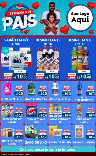 Modelo de Encarte para Encarte Grande com o tema Semana Dos Pais para Produtos de Limpeza