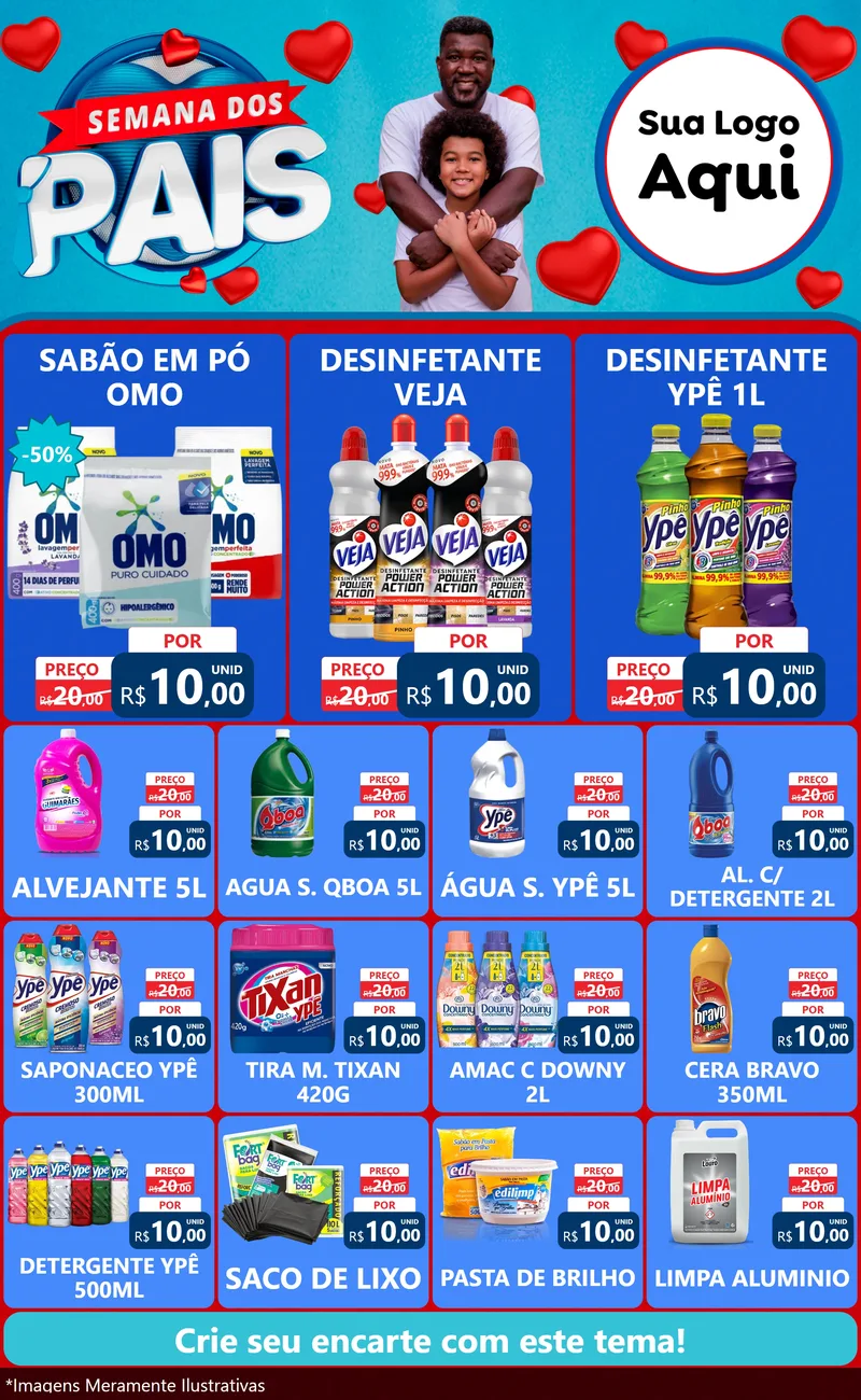 Modelo de Encarte para Encarte Grande com o tema Semana Dos Pais para Produtos de Limpeza