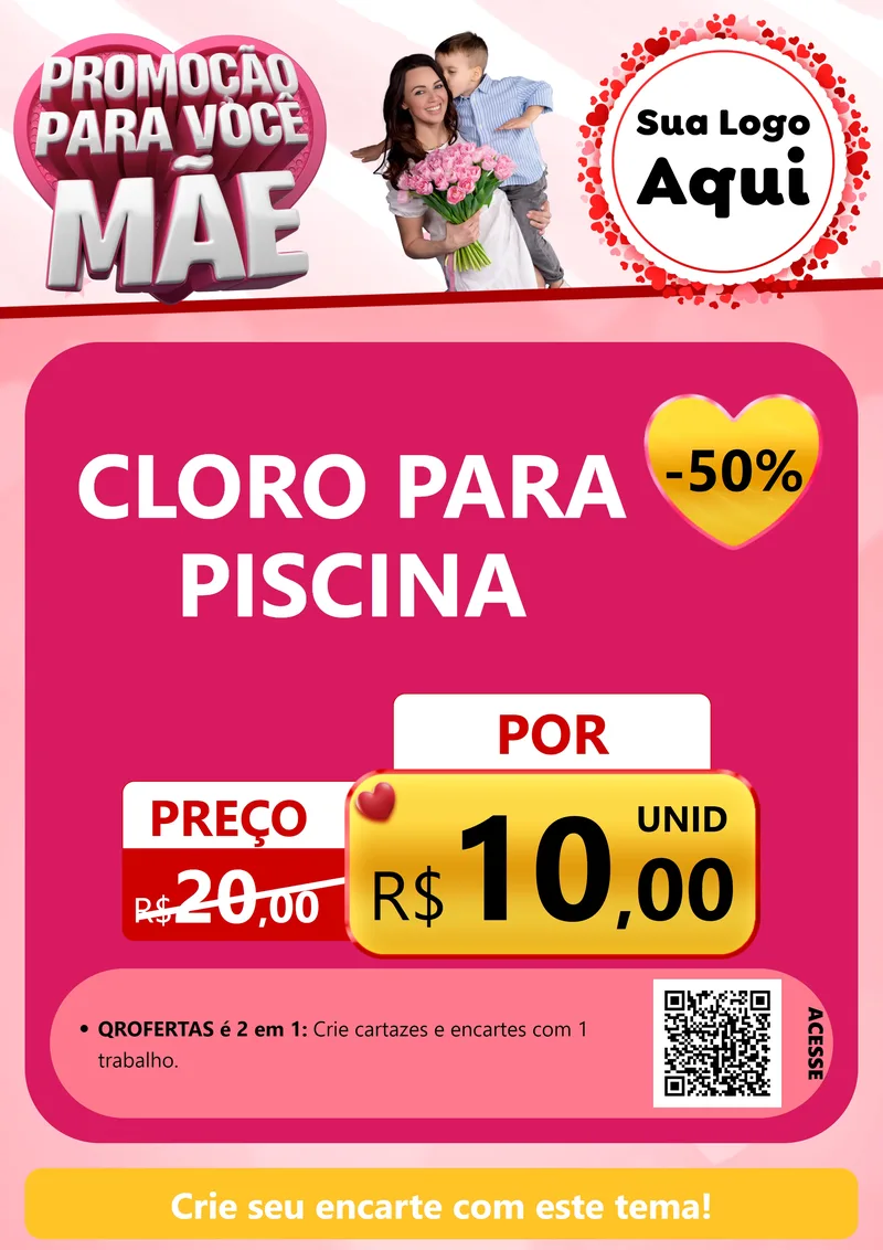 Modelo de Cartaz para Cartaz A4 Vertical com o tema Promoção Para Você Mãe para Produtos para Piscina