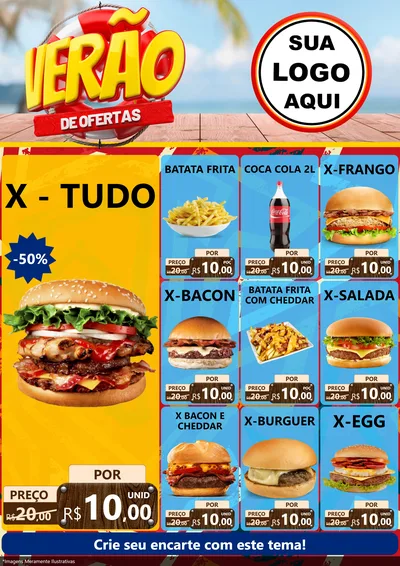 Modelo de Encarte para Encarte A4 Vertical com o tema Verão de Ofertas para Hamburgueria