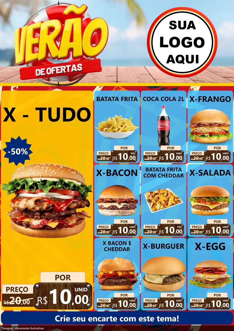 Modelo de Encarte para Encarte A4 Vertical com o tema Verão de Ofertas para Hamburgueria