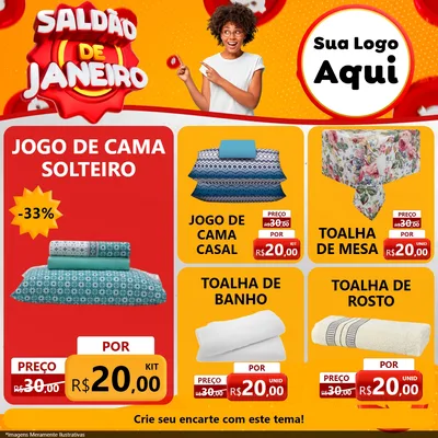 Modelo de Rede Social para Feed Facebook com o tema Saldão de Janeiro para Cama, Mesa e Banho