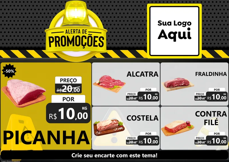 Modelo de Encarte para Encarte A4 Horizontal com o tema Alerta de Promoções para Açougue