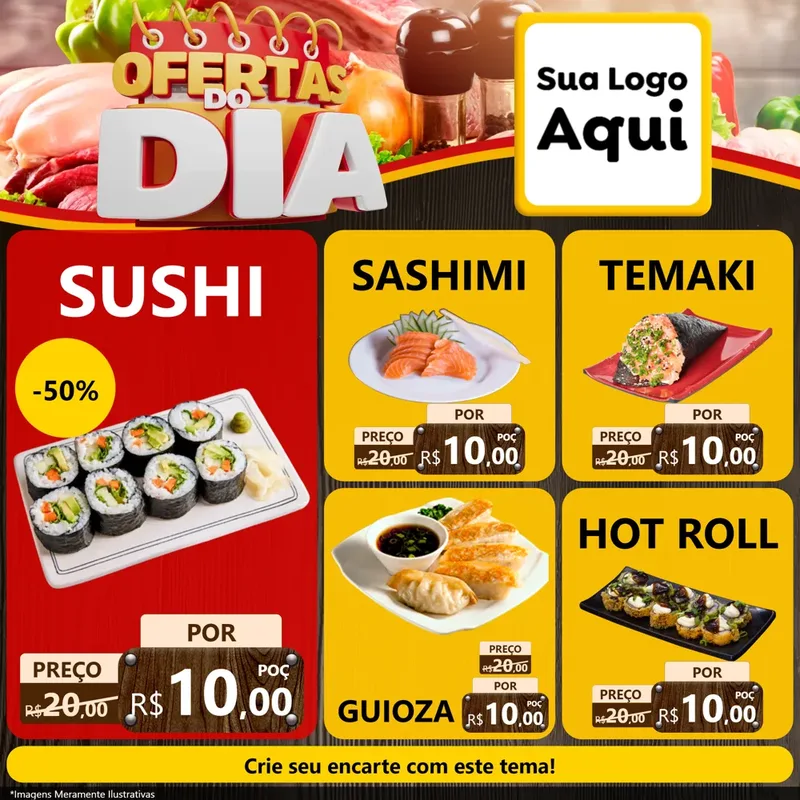 Modelo de Rede Social para Feed Facebook com o tema Ofertas do Dia para Comida japonesa