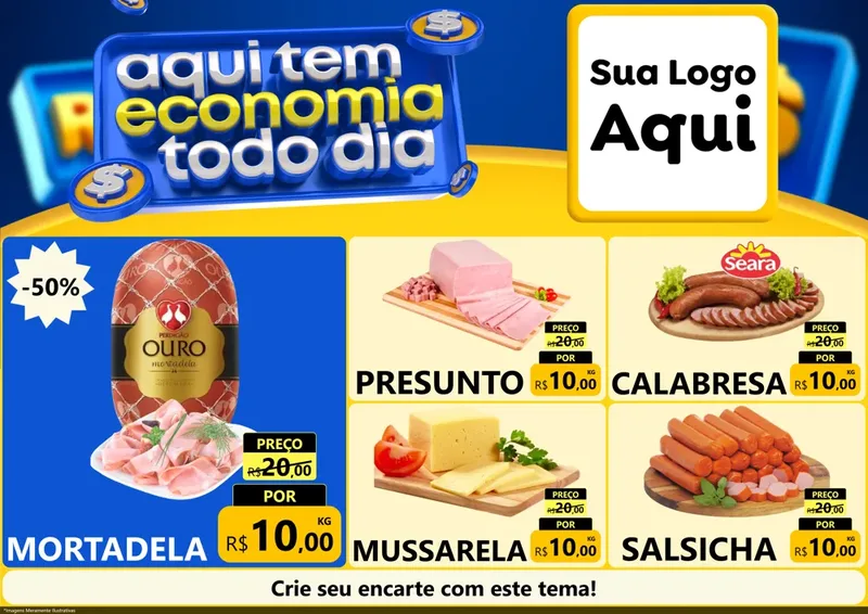 Modelo de Encarte para Encarte A4 Horizontal com o tema Aqui Tem Economia Todo Dia para Frios e Laticínios