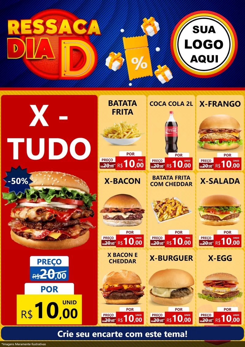 Modelo de Encarte para Encarte A4 Vertical com o tema Ressaca Dia D para Hamburgueria