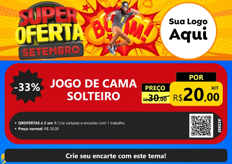 Modelo de Cartaz para Cartaz A4 Horizontal com o tema Super Oferta Setembro para Cama, Mesa e Banho