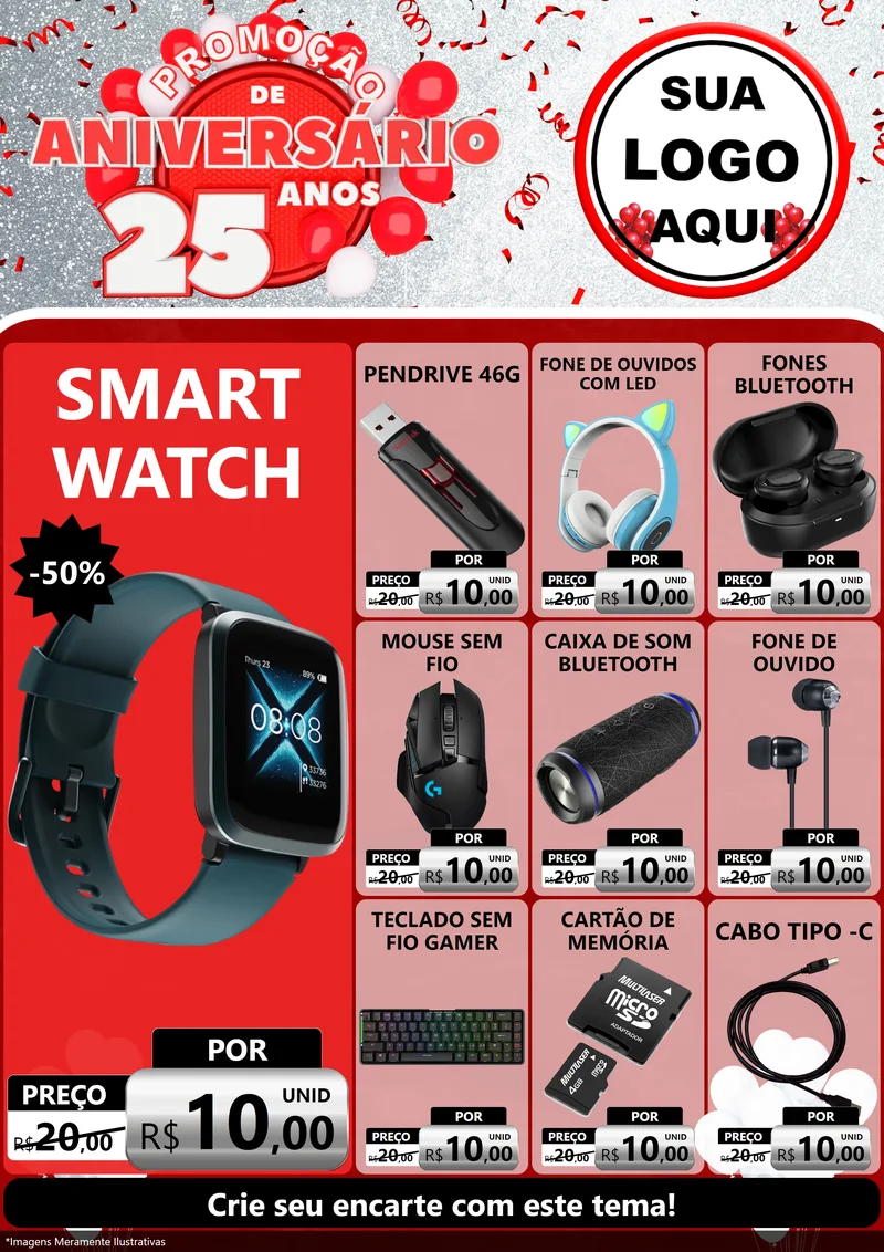 Modelo de Encarte para Encarte A4 Vertical com o tema Promoção de Aniversário - 25Anos para Informática