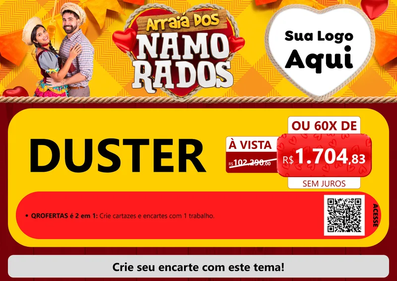 Modelo de Cartaz para Cartaz A4 Horizontal com o tema Arraiá dos Namorados para Concessionaria de Carros