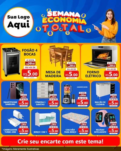 Modelo de Rede Social para Feed Instagram com o tema Semana Economia Total para Móveis e Eletro