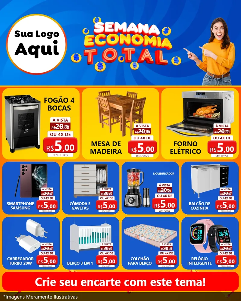Modelo de Rede Social para Feed Instagram com o tema Semana Economia Total para Móveis e Eletro