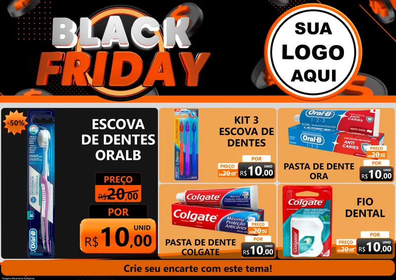 Modelo de Encarte para Encarte A4 Horizontal com o tema Black Friday para Higiene Pessoal