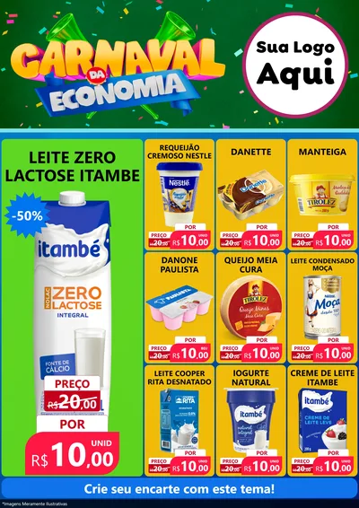 Modelo de Encarte para Encarte A4 Vertical com o tema Carnaval da Economia para Frios e Laticínios