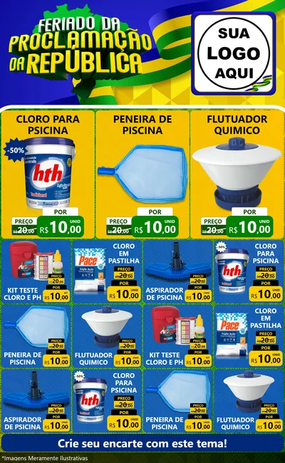 Modelo de Encarte para Encarte Grande com o tema Feriado da Proclamação da República para Produtos para Piscina