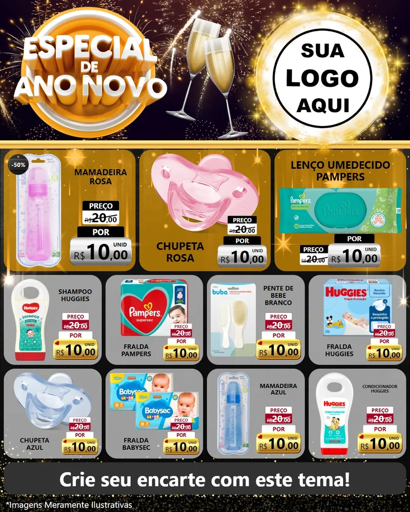 Modelo de Rede Social para Feed Instagram com o tema Especial de Ano Novo para Bebês