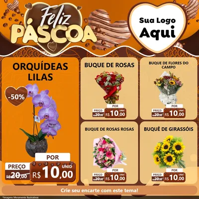 Modelo de Rede Social para Feed Facebook com o tema Feliz Páscoa para Floricultura e jardim