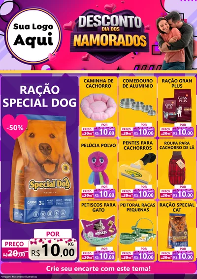 Modelo de Encarte para Encarte A4 Vertical com o tema Desconto Dia dos Namorados para Pet Shop