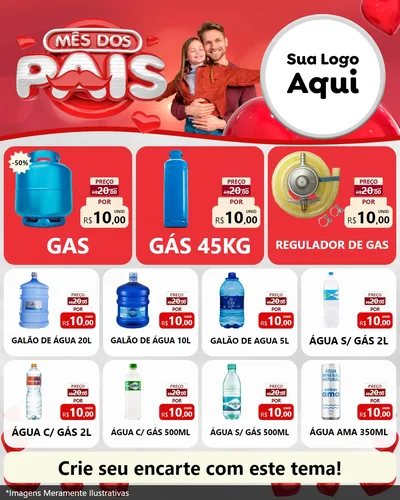 Modelo de Rede Social para Feed Instagram com o tema Mês dos Pais para Água e gás