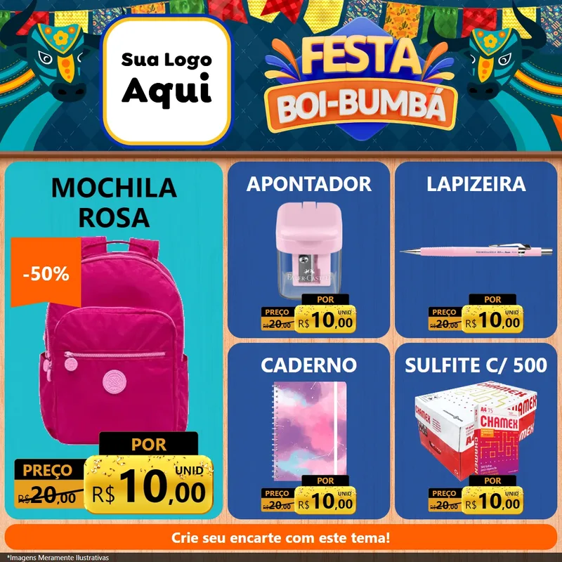 Modelo de Rede Social para Feed Facebook com o tema Festa Boi Bumbá para Papelaria