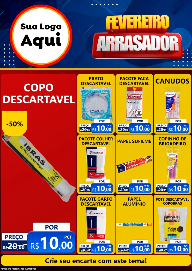 Modelo de Encarte para Encarte A4 Vertical com o tema Fevereiro Arrasador para Embalagens