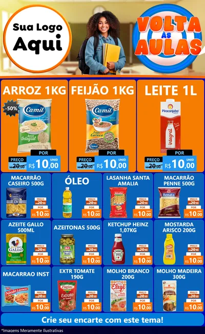 Modelo de Encarte para Encarte Grande com o tema Volta Às Aulas para Supermercado