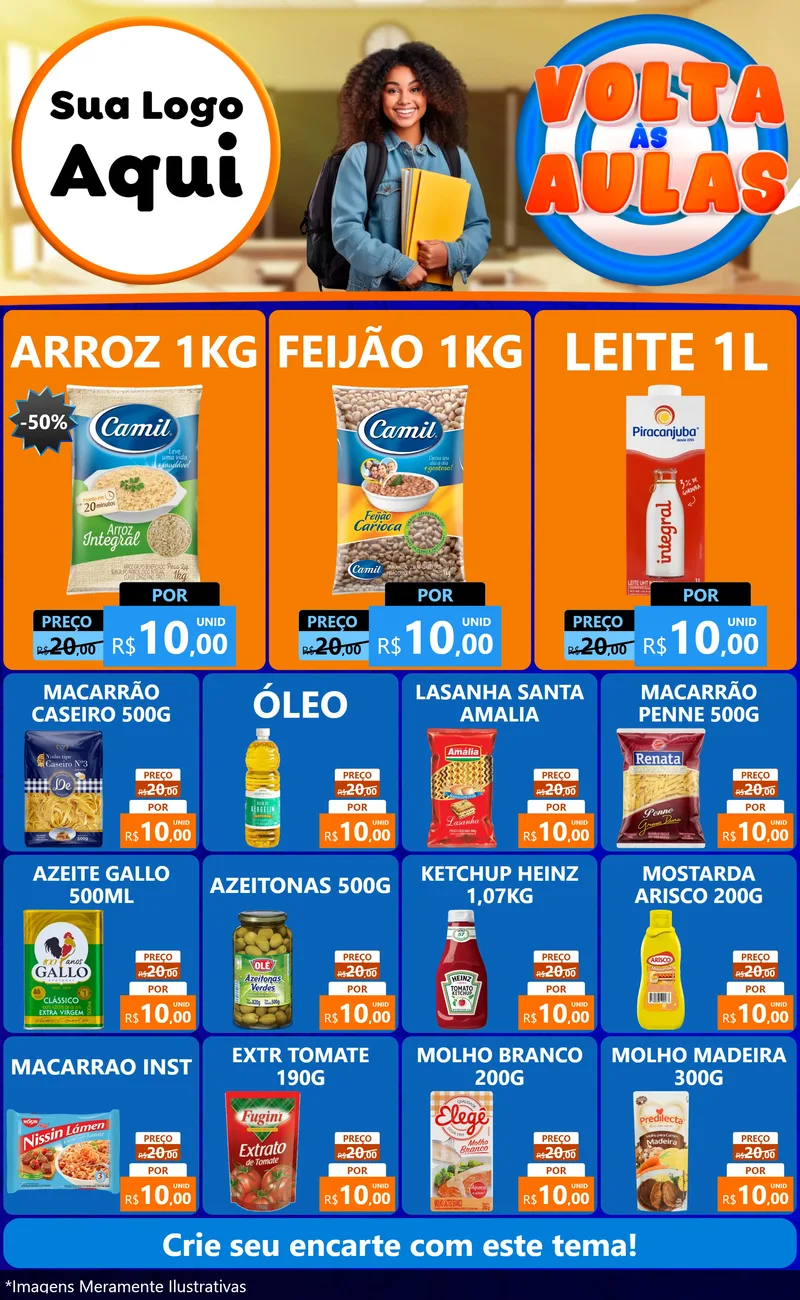 Modelo de Encarte para Encarte Grande com o tema Volta Às Aulas para Supermercado