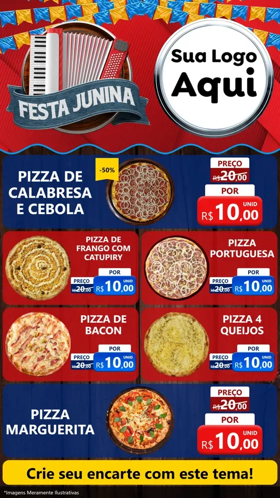 Modelo de TV para TV Vertical com o tema Festa Junina para Pizzaria