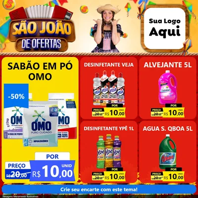 Modelo de Rede Social para Feed Facebook com o tema São João de Ofertas para Produtos de Limpeza